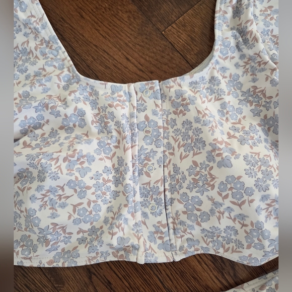 Rylee + Cru Blue and White Floral 2pc Bikini Girls Size 16 - Picture 3 of 5